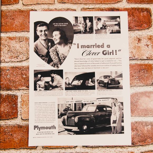 1940 Vintage Plymouth Print Ad "I Married a Clever Girl" Classic Car Advertising - Picture 2 of 11
